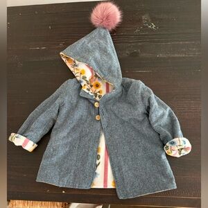 Kids Denim Hooded Jacket with Floral Lining